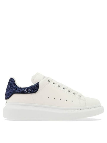 Women's Blue Glitter Tab Oversole Low Top Sneakers White - ALEXANDER MCQUEEN - BALAAN 1