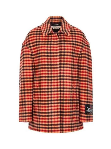 Hidden button up check pattern coat orange - MARNI - BALAAN 1