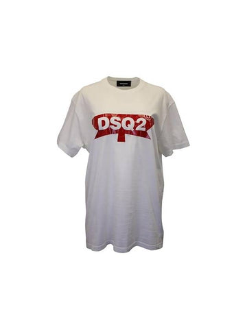 Logo Print Short Sleeve T-Shirt White - DSQUARED2 - BALAAN 1