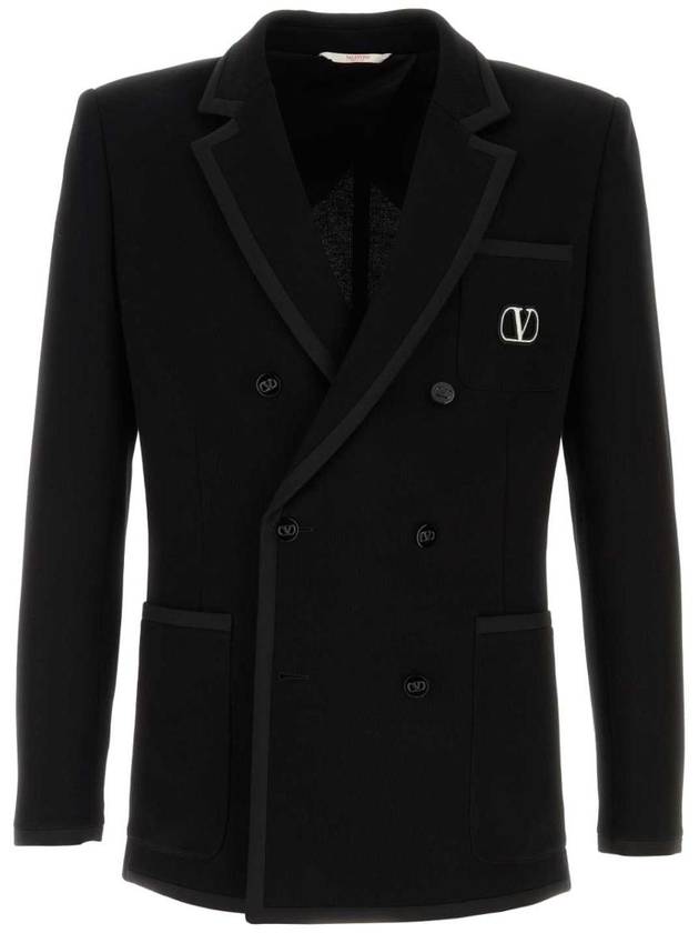 Garavani V logo double breasted jacket black - VALENTINO - BALAAN 1