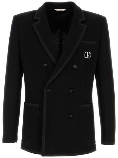 Garavani V logo double breasted jacket black - VALENTINO - BALAAN 1