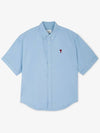 Men's Boxy Fit Embroidered Logo Short Sleeve Shirt Light Blue - AMI - BALAAN 3