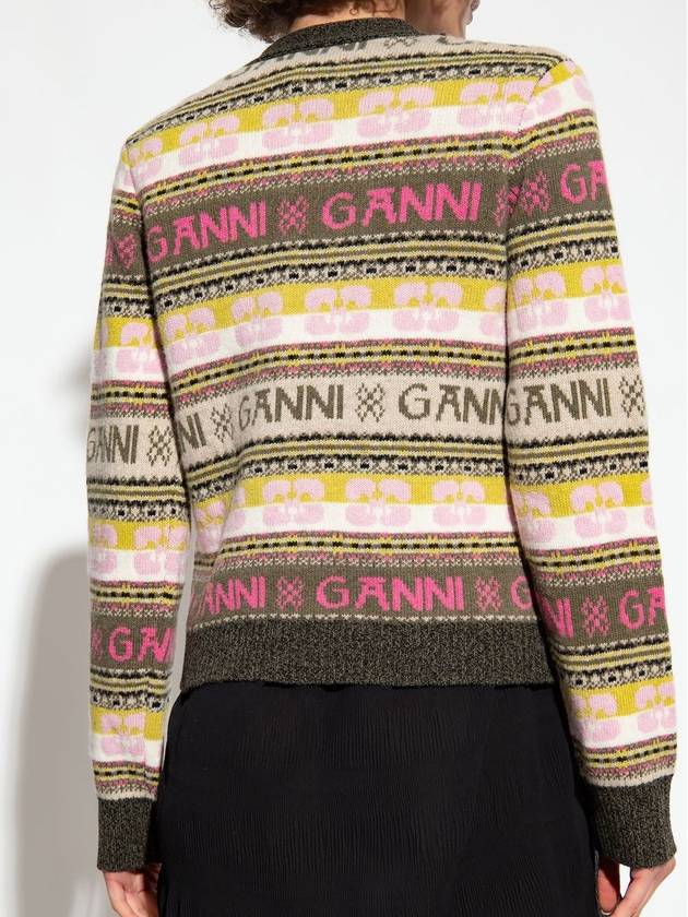 Women's Jacquard Logo Motif Cardigan Kalamata - GANNI - BALAAN 4