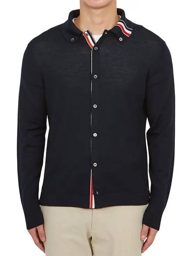 Stripe Merino Jersey Cardigan Navy - THOM BROWNE - BALAAN 3