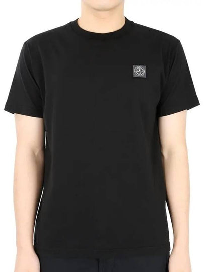 Pisato Effect Logo Patch Short Sleeve T-Shirt Black - STONE ISLAND - BALAAN 2