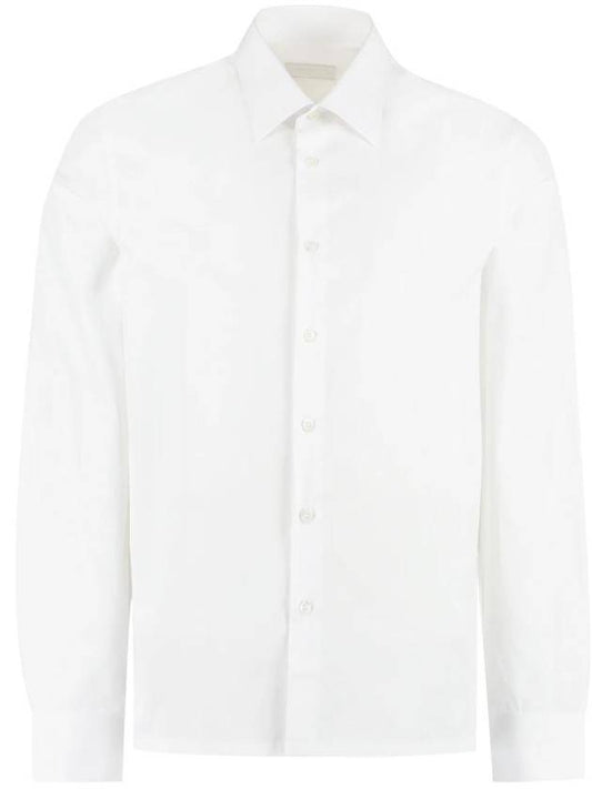 Men's Logo Patch Cotton Long Sleeve Shirt White - PRADA - BALAAN 1