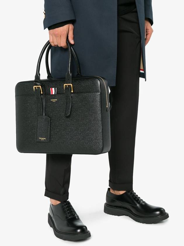 Grain Leather Three-Stripe Tab Business Brief Case Black - THOM BROWNE - BALAAN 3