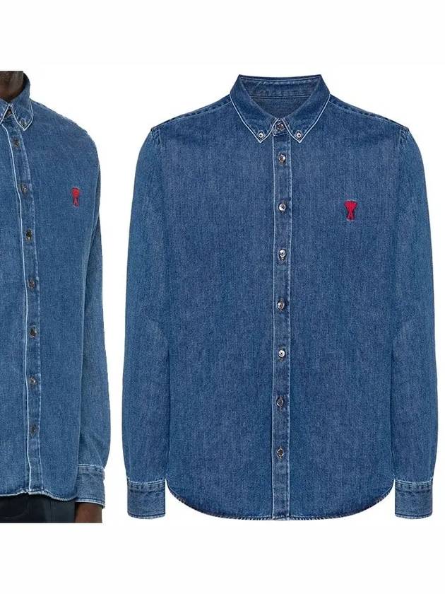 De Coeur Embroidered Denim Long Sleeve Shirt Blue - AMI - BALAAN 2