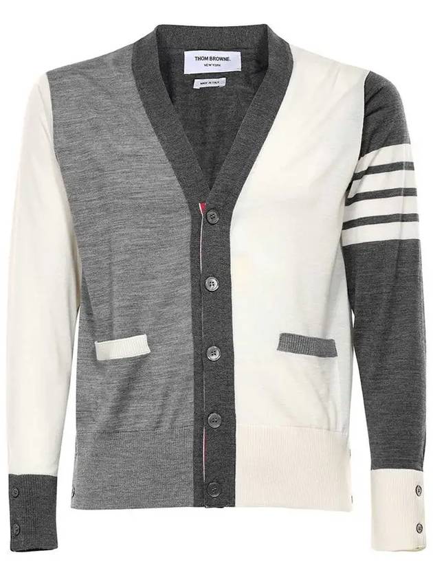 Men's Sustainable Classic Diagonal Wool Cardigan Tonal Grey - THOM BROWNE - BALAAN 3