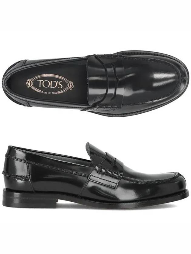 Stamped Monogram Semi-Shiny Leather Loafers Black - TOD'S - BALAAN 2