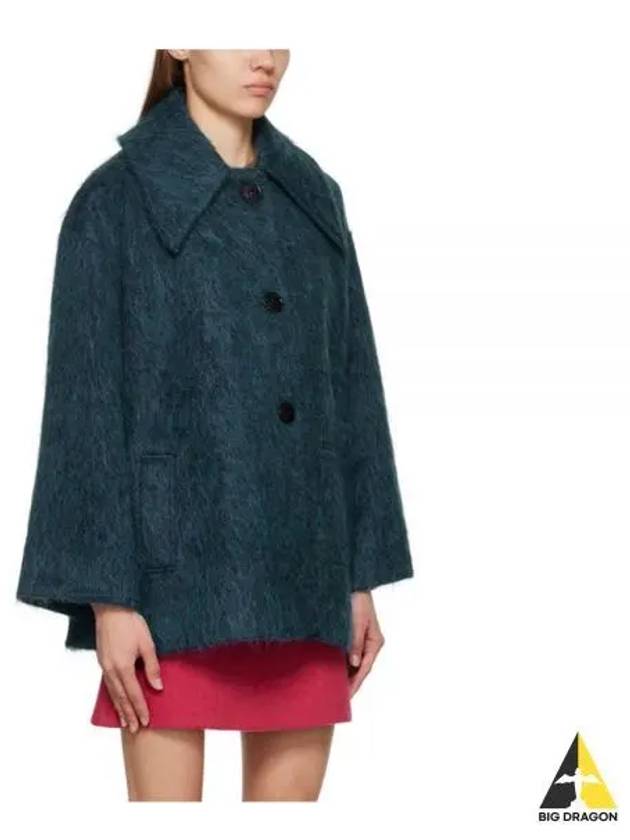 Fluffy Wool Wide Collar Jacket Blue F7348 - GANNI - BALAAN 1