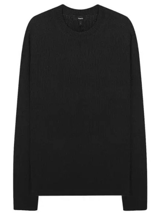 Men's Crew Neck Wool Knit Top Black - THEORY - BALAAN 2