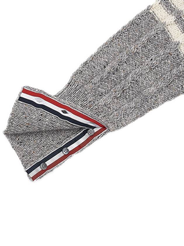 Donegal Twist Cable 4 Bar Classic V Neck Cardigan Light Grey - THOM BROWNE - BALAAN 9