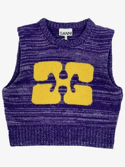 Logo Graphic Cropped Wool Vest Purple - GANNI - BALAAN 2