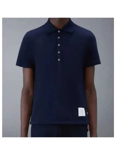 Men's Cotton Pique Center Bag Striped Short Sleeve Polo Shirt  Navy - THOM BROWNE - BALAAN 2