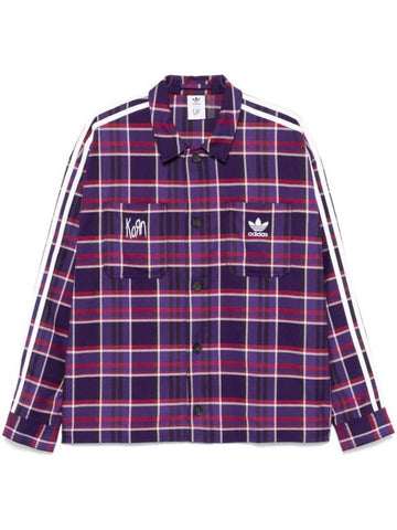 Check Oversized Long Sleeve Shirt Purple - ADIDAS - BALAAN 1