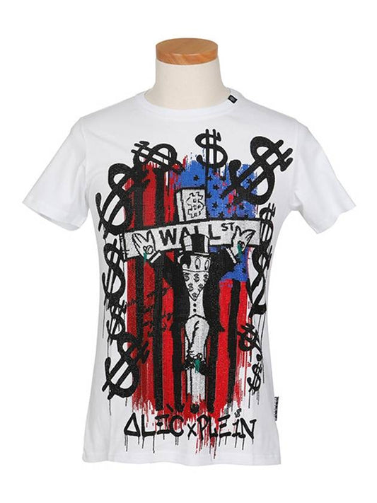 Graphic Print Crystal Embellished Cotton Short Sleeve T-Shirt White - PHILIPP PLEIN - BALAAN 2