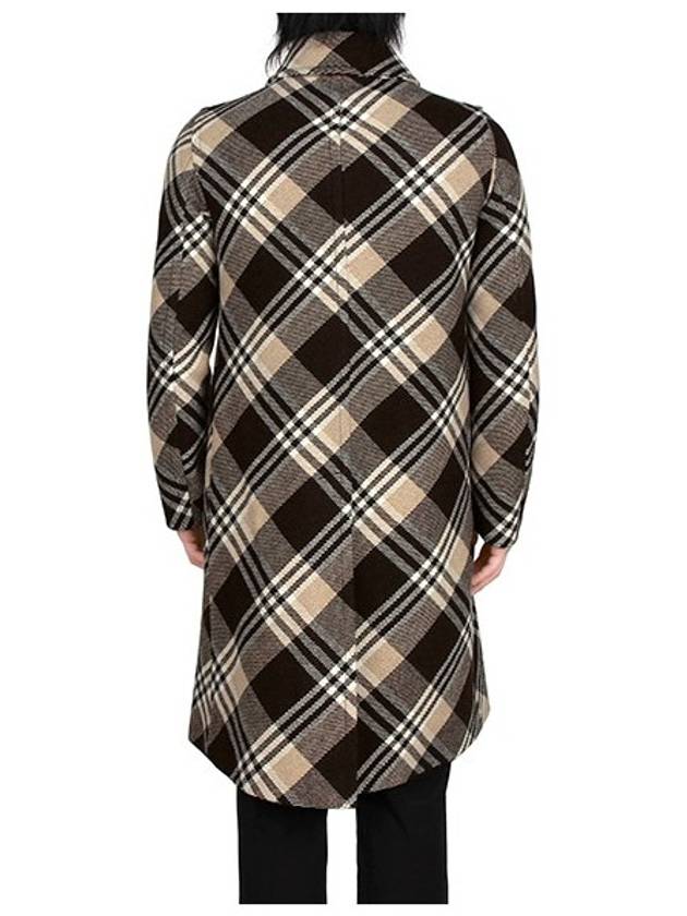 Tartan Virgin Wool Single Coat Cocoa Brown - PRADA - BALAAN 4