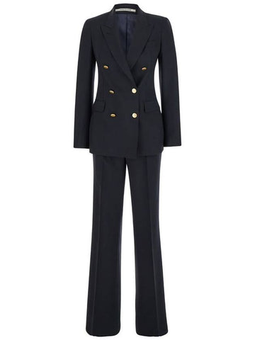 'Parigi' Blue Double-Breasted Suit With Peak Revers In Wool Blend Stretch Woman - TAGLIATORE - BALAAN 1