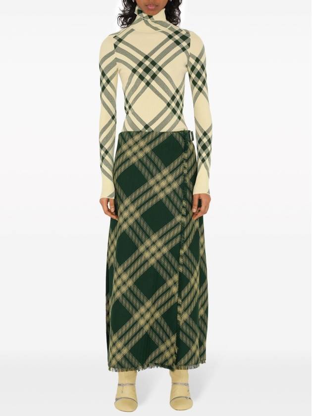 Check Pattern High Neck Knit Top Green - BURBERRY - BALAAN 3