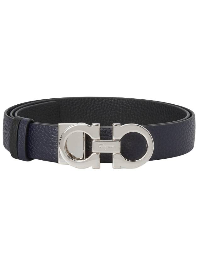 Reversible Gancini Leather Belt Black Blueberry - SALVATORE FERRAGAMO - BALAAN 1