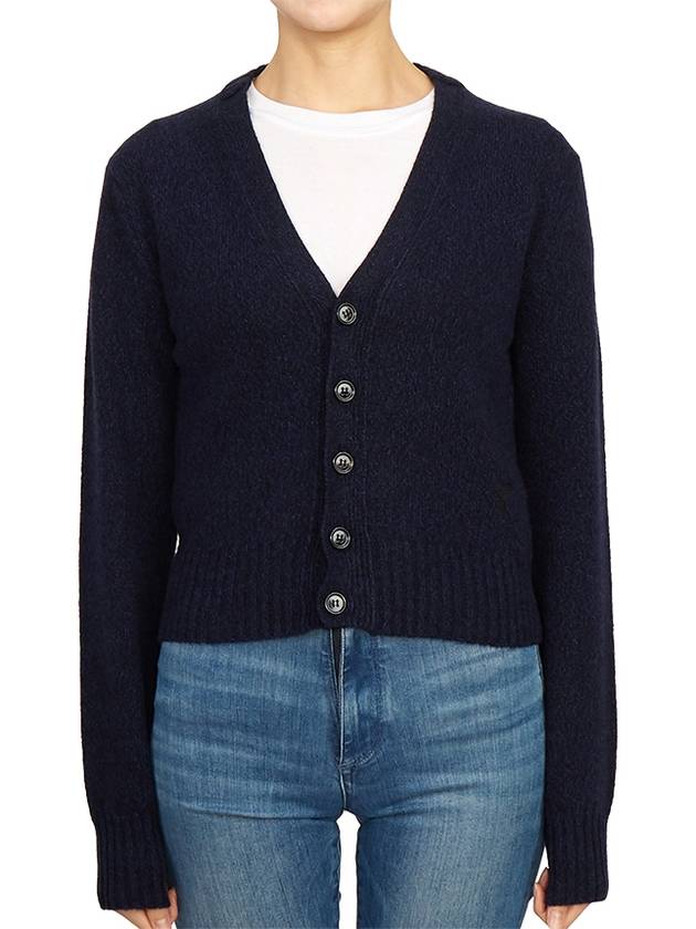 Embroidered Heart Logo Cashmere Cardigan Navy - AMI - BALAAN 2