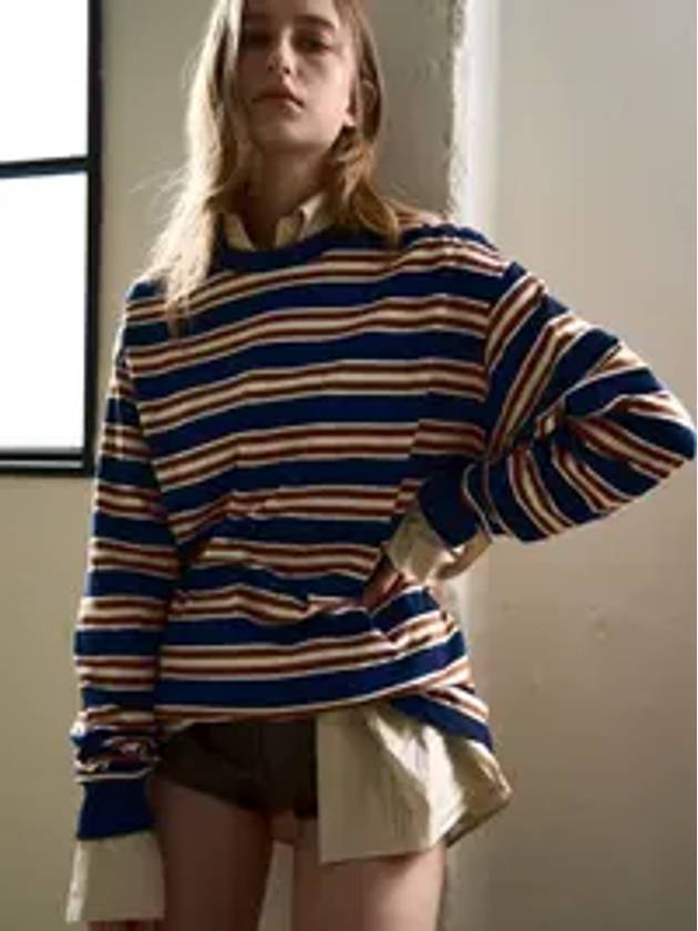 Oversized Striped Long Sleeve T-Shirt Navy - SIGREAT - BALAAN 1