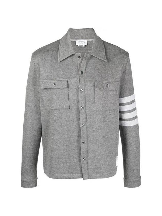 Double Face Cotton Knit 4 Bar Button Shirt Jacket Grey - THOM BROWNE - BALAAN 1