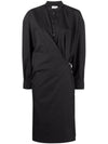 Women's Officer Collar Twisted Midi Dress Black - LEMAIRE - BALAAN 1