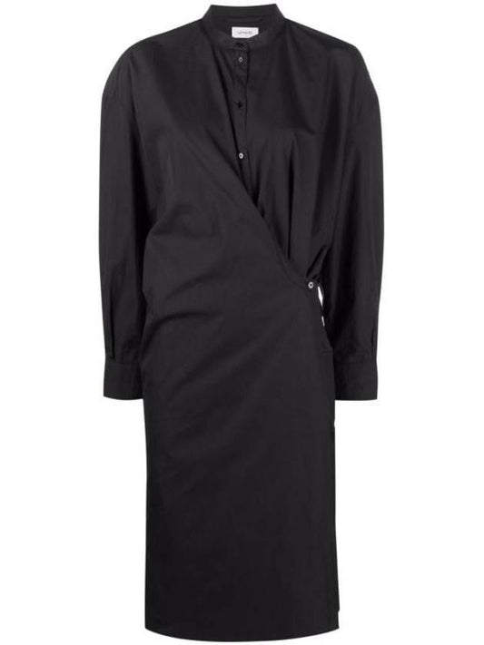 Women's Officer Collar Twisted Midi Dress Black - LEMAIRE - BALAAN 1