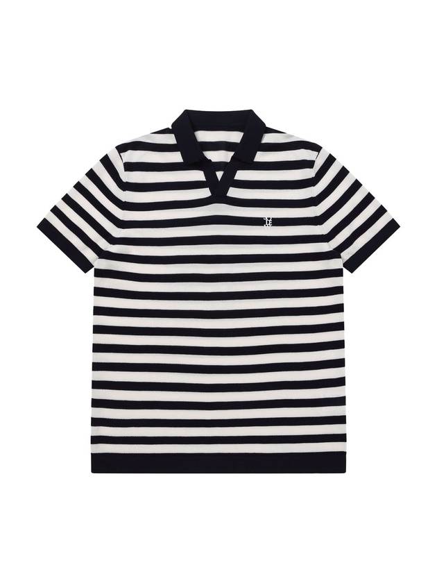 Men's Polo Open Collar Striped Short Sleeve Knit White - SOLEW - BALAAN 2