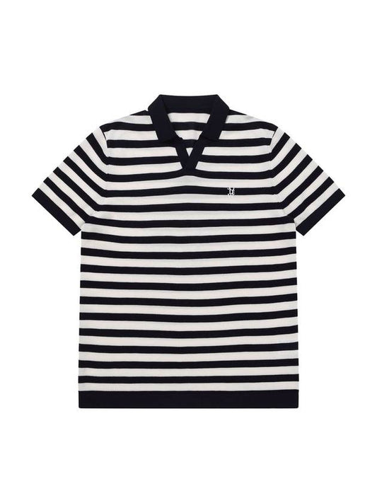 Men's Polo Open Collar Striped Short Sleeve Knit White - SOLEW - BALAAN 2