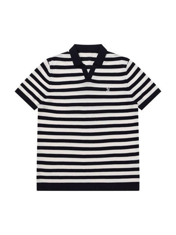 Men's Polo Open Collar Striped Short Sleeve Knit White - SOLEW - BALAAN 1