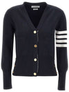 Milano Stitch 4 Bar Classic V Neck Fine Merino Wool Cardigan Navy - THOM BROWNE - BALAAN 3