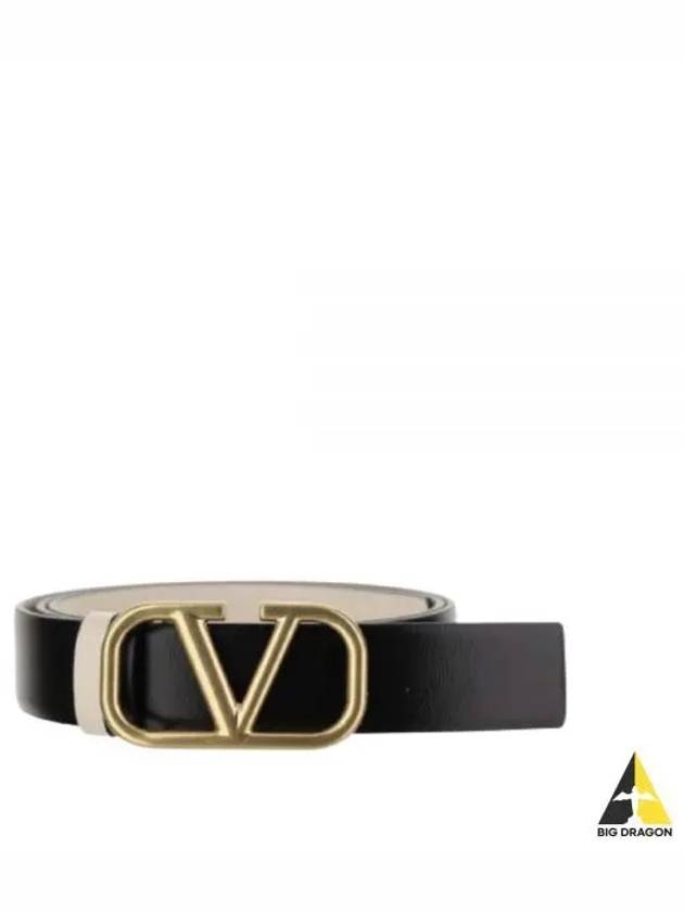 V Logo Signature Reversible Leather Belt Black - VALENTINO - BALAAN 2