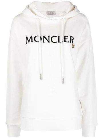 Embroidered Logo Lettering Cotton Hoodie Off White - MONCLER - BALAAN 1