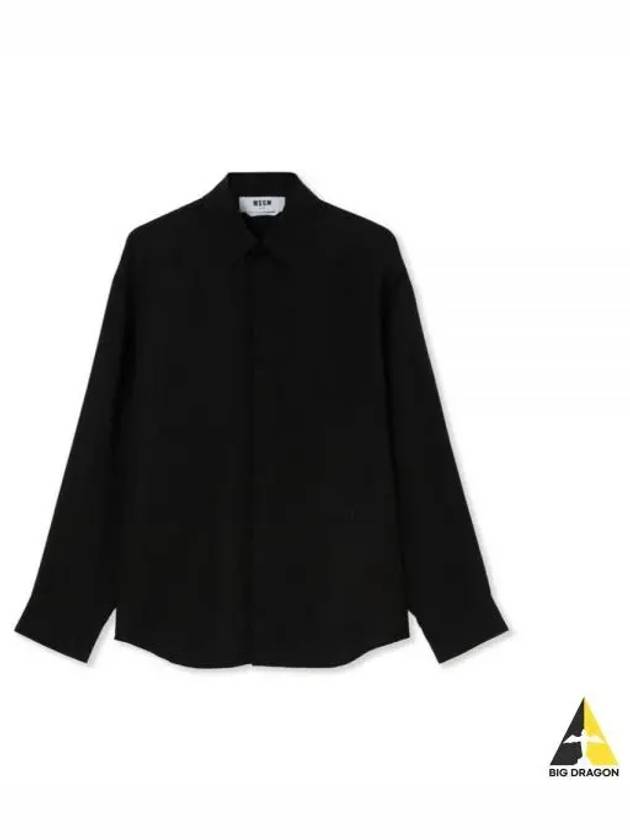 Embroidered Logo Cupro Long Sleeve Shirt Black - MSGM - BALAAN 2