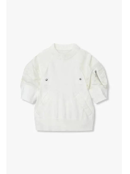 Women s Twill Mix Volume Knit Pullover White - SACAI - BALAAN 1