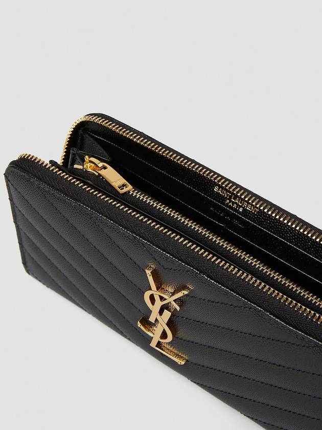 Matelasse Monogram Zipper Around Long Wallet Black - SAINT LAURENT - BALAAN 7