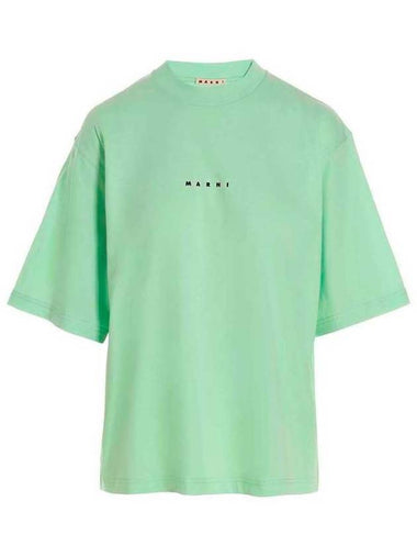 Logo Cotton Short Sleeve T-Shirt Spring Green - MARNI - BALAAN 1