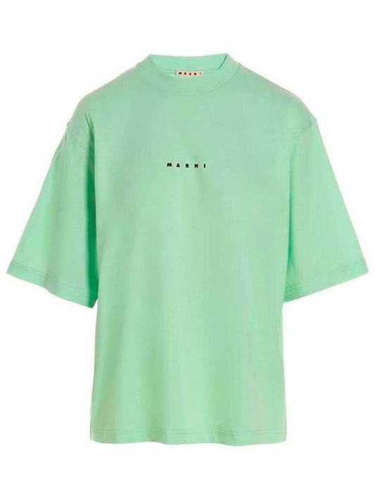 Logo Cotton Short Sleeve T-Shirt Spring Green - MARNI - BALAAN 1