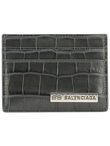 BB logo metal tab crocker card wallet - BALENCIAGA - BALAAN.