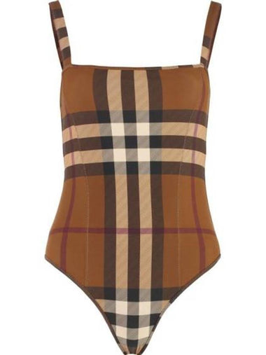 WoMen's Check Stretch Nylon One-Piece Swimsuit Burch Brown - BURBERRY - BALAAN 1