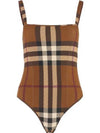 Women's Check Stretch Nylon One-Piece Swimsuit Burch Brown - BURBERRY - BALAAN 1