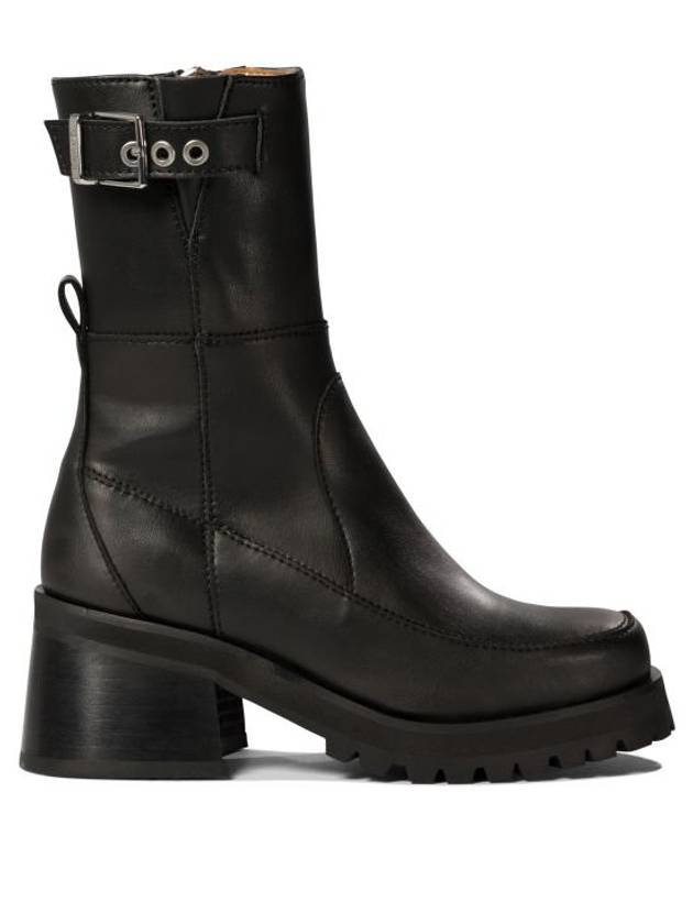 Buckle Leather Walker Boots Black - GANNI - BALAAN 1