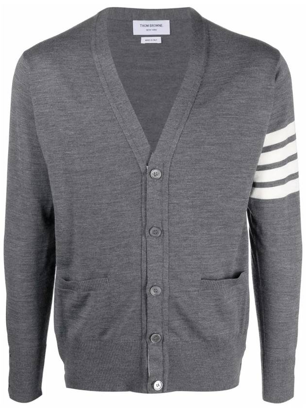 Men's Sustainable Classic Diagonal Wool Cardigan Medium Grey - THOM BROWNE - BALAAN 2