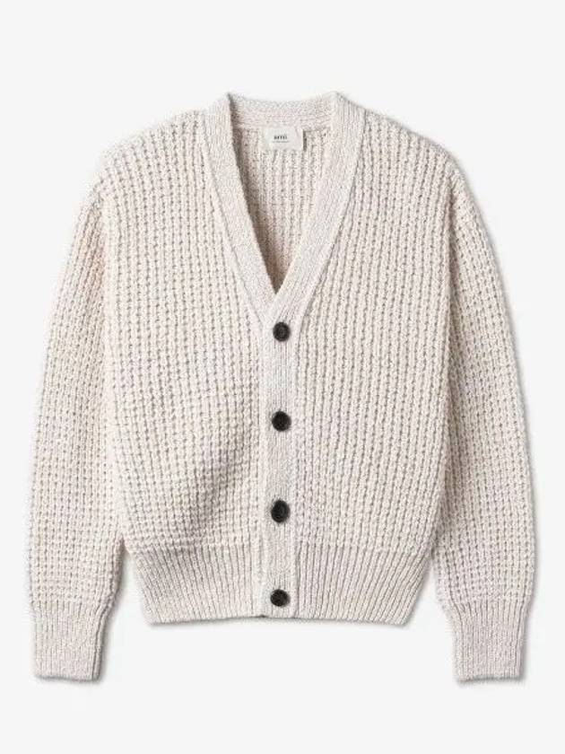 Waffle knit cardigan natural white UKC061KN0009168 - AMI - BALAAN 1