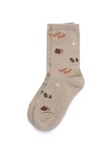 Camping Gear Pattern Crew Socks S24FUFSO02 Beige - SNOW PEAK - BALAAN 1