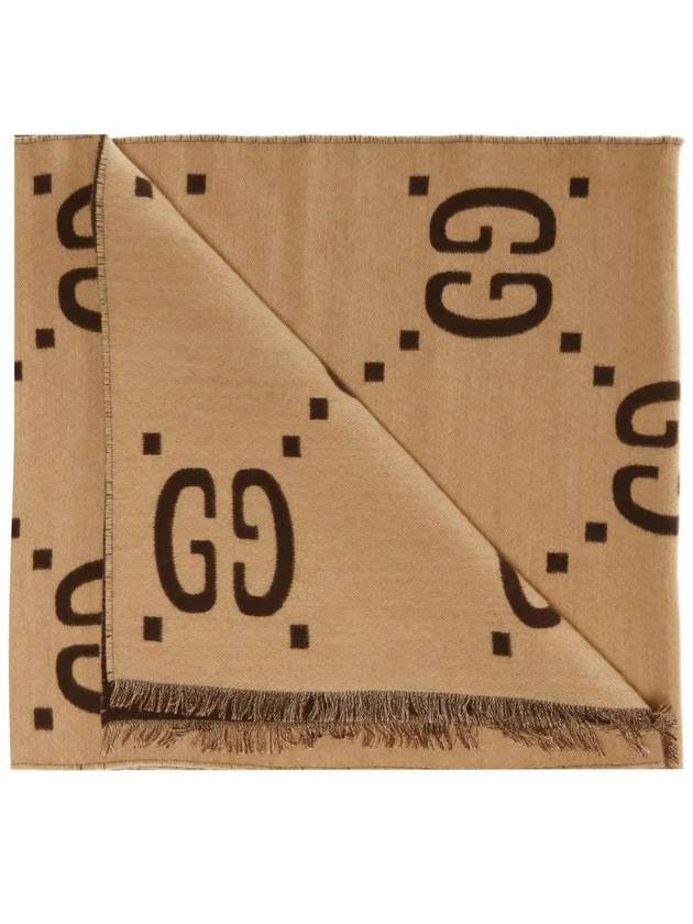 Interlocking GG Pattern Wool Silk Muffler Beige - GUCCI - BALAAN 3