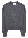 Embroidered Heart Logo Cashmere Cardigan Heather Grey - AMI - BALAAN 2